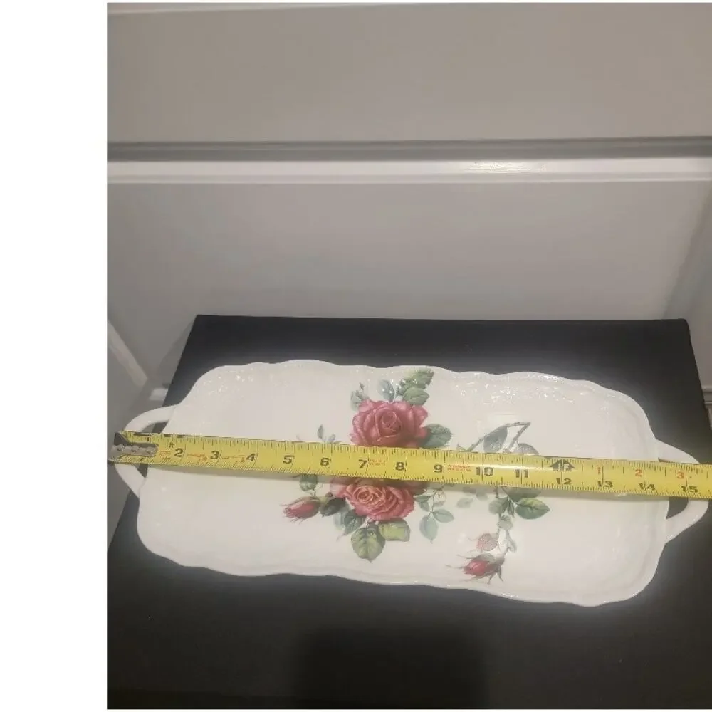 Godinger & Co  Rose Tray Dinner Serveware Multi-use Display White Pink‎
